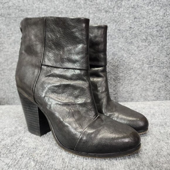 Rag & Bone Classic Newbury Ankle Boots Booties Black Leather Size 9.5 39.5 - Picture 1 of 16